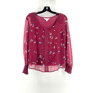Laura Conrad Women's Long Sleeve Burgundy Floral Blouse Top Shirt Lined Size XS